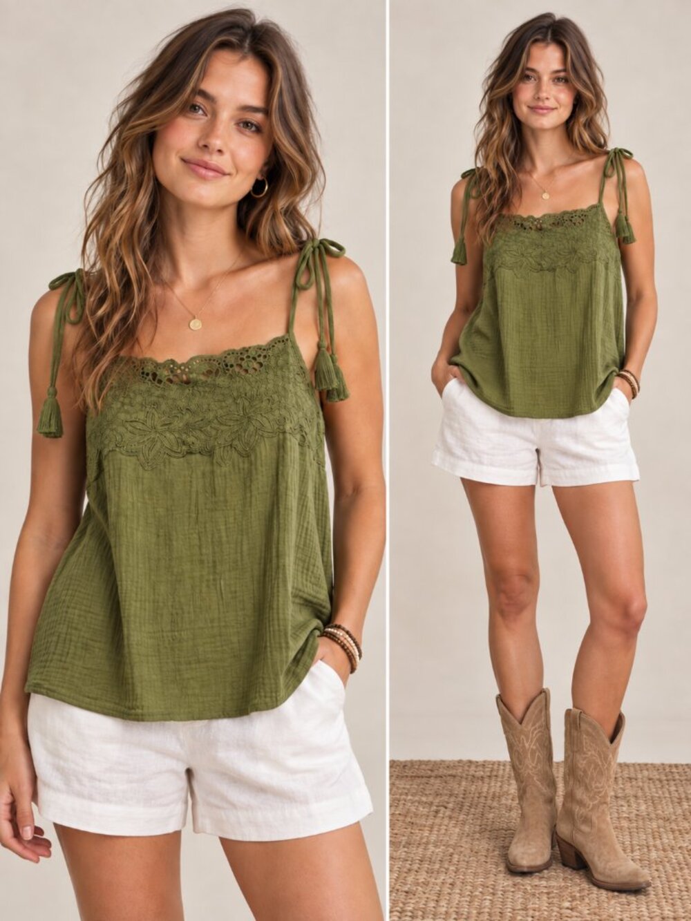 Universal Thread Olive Green Embroidered Gauze Tank Top Medium NWT